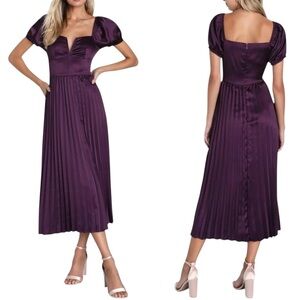 NWOT Lulus Flawless Forever Purple Satin Pleated Midi Dress Size S to M